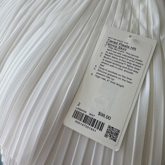 Lululemon White Tiered Pleats High-Rise Tennis Golf Skirt 2 - Picture 7 of 10